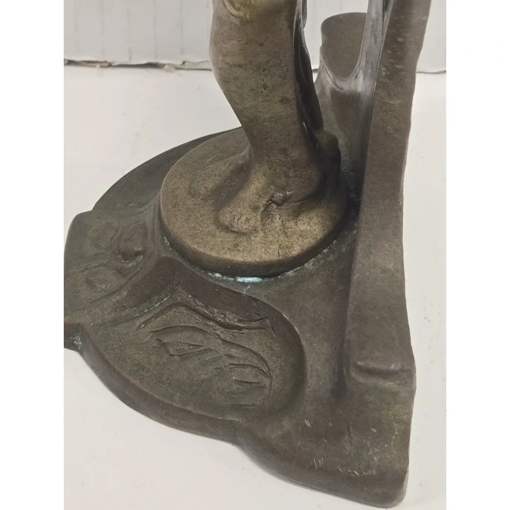 Vintage Brass Art Nouveau Revival Lady or Nymph Table Vanity Mirror, 12 Inch